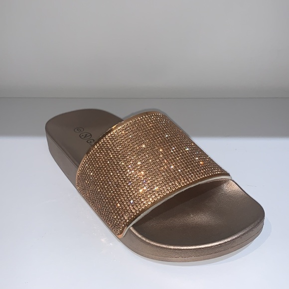 SPARKLY RHINESTONE ROSE GOLD SLIDES - Picture 5 of 8